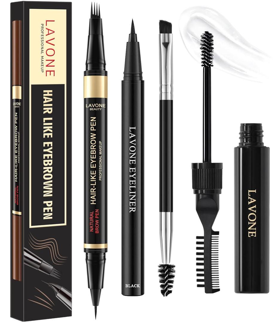 Eyebrow Pencil Kit, with Microblading Eyebrow Pen, Eyebrow Gel, Eyeliner, Eyebrow Brush, Eyebrow Pencils for Women, Waterproof, Smudge Proof, Long Lasting Makeup Formula - Soft Brown