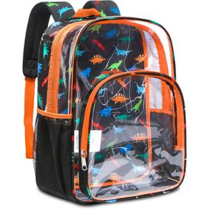 BLUEFAIRY Clear Backpack Heavy Duty Stadium Approved Transparent Large Plastic See Through Bag with Reinforced Bottom & Round for Girls Boys for School Work Security Travel Mochila Clara 17 Inch