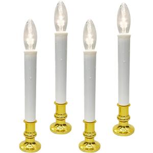4 Pack Christmas Battery Operated LED Window Candles with Timer, Christmas Window Candles Lights with 3V Ultra-Bright LED Bulbs for Halloween Decorations Indoor Windows Mantels Table , 4 Suction Cups