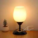 Boncoo Touch Control Table Lamp Dimmable Small Lamp, Ambient Light with Opal Glass Shade Simple Night Light, Modern Accent Lamp Bedside Nightstand Lamp for Bedroom Living Room, E12 Bulb Included (Black)