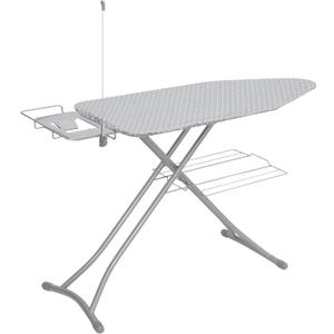 STO STO Ironing Board 48" x 18" with Iron Holder, Cord Holder and Clothes Rack, Adjustable Height 27" to 37", Full Size Foldable Iron Board with Silver Coated Cotton Removable Cover, Gray Checkered