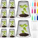 Geosar 10 Pcs 9 inch Chicken Wire Cloche Plant Protector Cover Metal Garden Cloche Dome for Plants Chicken Wire Protection Basket with Garden Stakes for Avoiding Rabbit Bird Small Animals Eat (Black)
