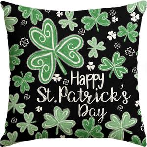 AVOIN colorlife Happy St Patricks Day Shamrock Throw Pillow Cover, 18 x 18 Inch Chalk Style Clover Cushion Case Decoration for Sofa Couch