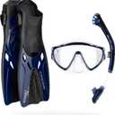 Cressi Snorkeling Set- Short Adjustable Fins, Silicone Mask, and Dry Snorkel- Compact for Travel- Tino Adventure Set- Designed in Italy (Small-Medium, Clear/Navy)