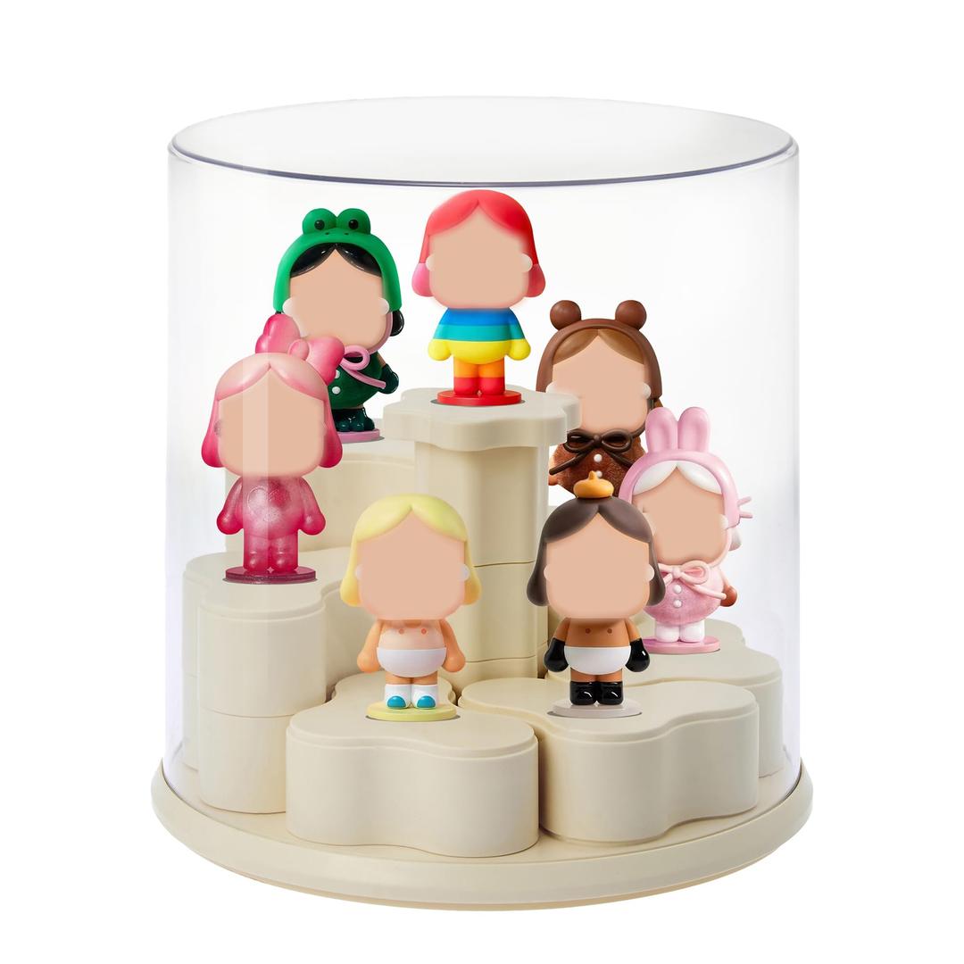 Cosell Rotating Display Box for Blind Box Figures, Clear Dustproof Stackable Blind Box Holder Display Case, DIY Figurine Display Shelf for Collectibles/ Model Showcase/ Storage