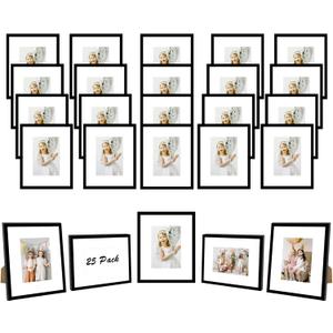 JCJMY 25 Packs 8x10 Picture Frames, Display 5x7 with Mat or 8x10 Without Mat, Gallery Wall Frame Set, 8 by 10 Frames Bulk Set of 25 Collage Wall Decor Photo Frames Set for Wall and Tabletop, Black