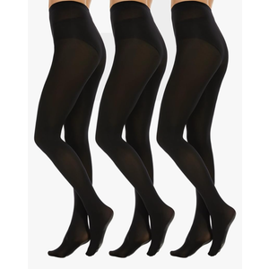 Citystl 3 Pairs Black Tights for Women, Plus Size 60D Semi Opaque Tights, Control Top Microfiber Pantyhose for Women