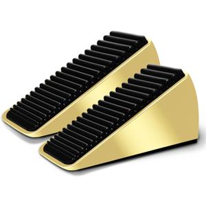 Strongest Heavy Duty Door Stoppers - Tall Door Stop Wedge Large Door Stoppers for Bottom of Door, Tall up to 2.6 in Doorstop Zinc Alloy and Silicone Made Suits Any Heavy Door Any Smooth Floor(2gold)