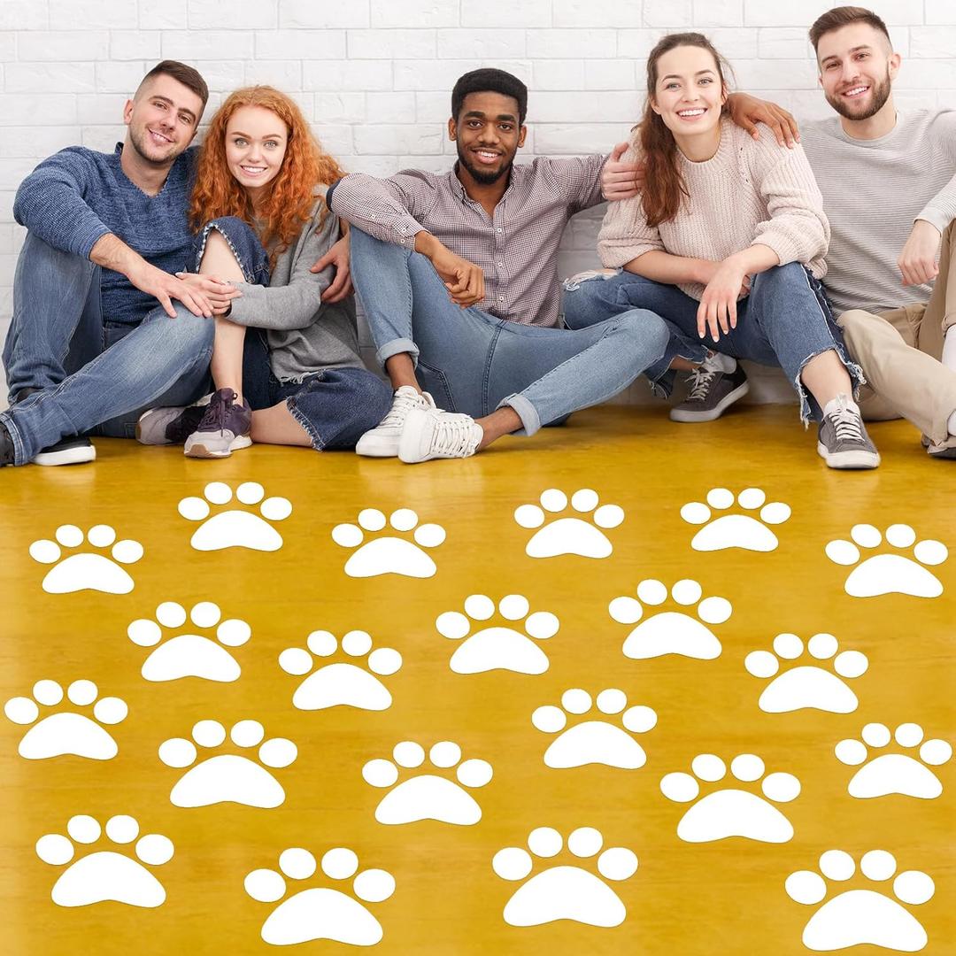 ReliThick 30 Pcs Paw Print Floor Decal 7.5" Large Pawprints Wall Cling Self Adhesive Footprint Floor Cling Window Stickers Wall Decal for Bedroom Living Room Decor(White)
