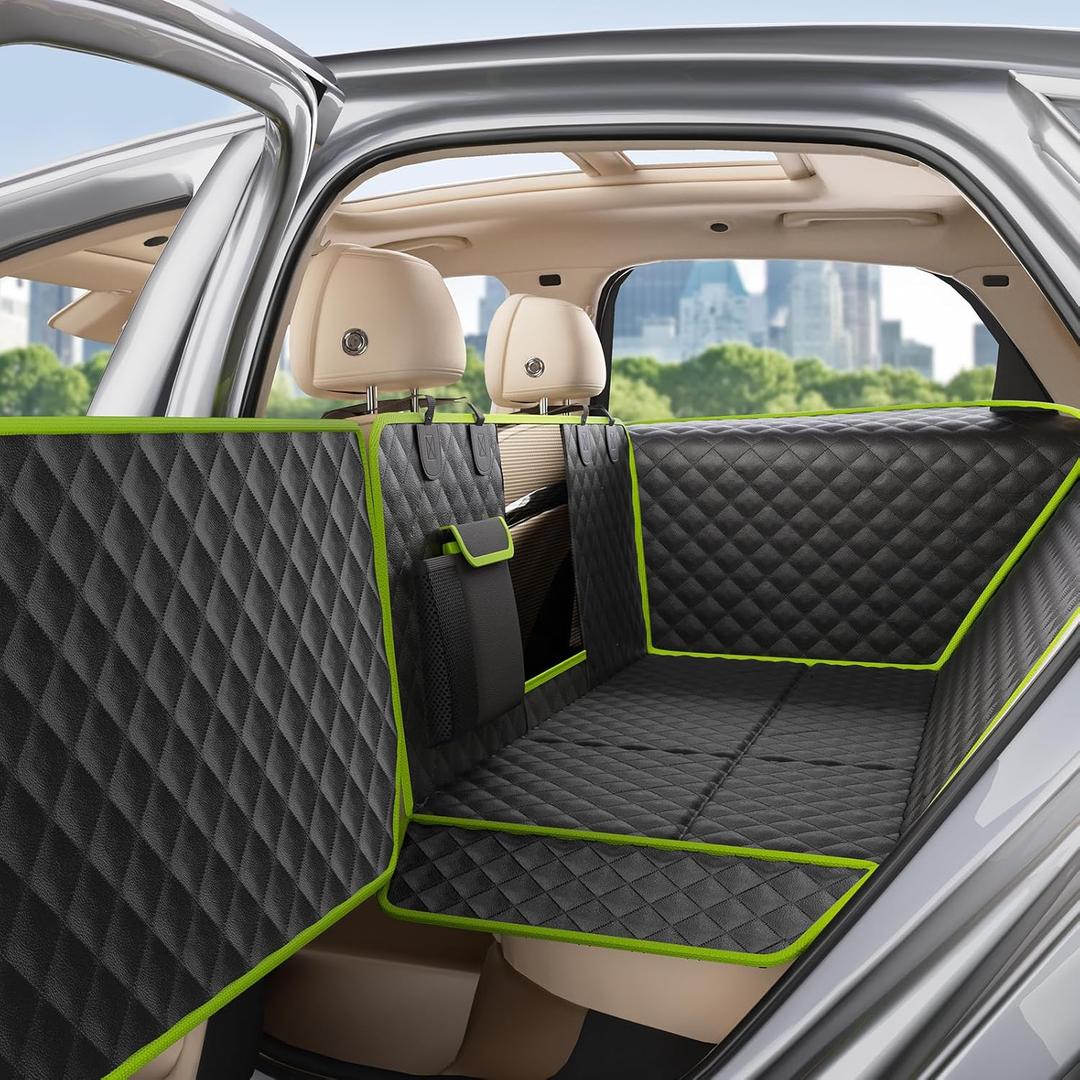 Pecute Dog Car Seat Cover for Back Seat 53.54 * 23.62 in, Car Window Fixing for Maximum Car Protection, Leather Fabric Back Seat Extender for Dogs, Waterproof & Scratch-Resistant, Support to 330 lbs (For Cars/ Mid-Size SUV/ Small Truck, full surrounded style)