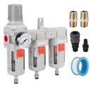 NANPU 1/4" 3/8" 1/2" NPT Air Drying System - Double Air Filters, Air Pressure Regulator Combo, 5 Micron Brass Element, 0-150 psi Gauge, Manual Drain, Metal Bracket (3/8" NPT)