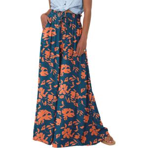BTFBM Women Casual High Waist Wide Leg Pants Summer Floral Solid Long Palazzo Pants Lounge Beach Trousers with Pocket (M)