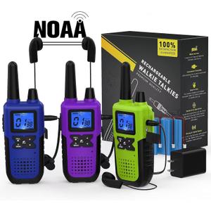 Walkie Talkies Rechargeable for Adults Long Range with Earpiece NOAA Weather Alert, Multi-purpose 2 Way Radio 3 Pack for Team Work Senior Care Kid Adventure Family Camping Hiking Skiing Cruise (Blue Green Purple) Walkie Talkies Rechargeable for Adults Long Range with Earpiece NOAA Weather Alert, Multi-purpose 2 Way Radio 3 Pack for Team Work Senior Care Kid Adventure Family Camping Hiking Skiing Cruise (Blue Green Purple)