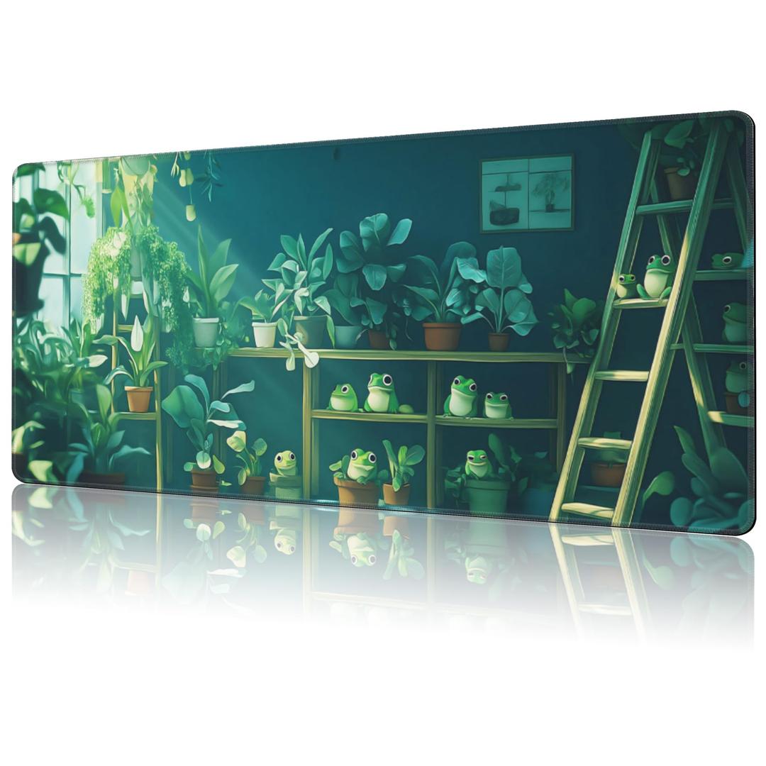 NIYLYNSYN Large Mouse Pad Kawaii Frogs Extended Gaming Keyboard Desk Mat Non-Slip Rubber with Stitched Edge Desk Pad Suitable for Office Home Desktop Decoration (35.4 x 15.7 Inches)