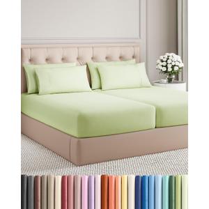 Split King 7 Piece Sheet Set - Comfy Breathable & Cooling - Soft Hotel Luxury Bedding Set with 8-16 Inch Deep Pockets - 1 Flat & 2 Fitted Sheet & 4 Pillowcases - Wrinkle Free & Easy Care - Light Sage