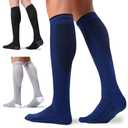 FITRELL 3 Pairs Compression Socks for Women and Men 20-30mmHg - Support for Travel, Running, Nurse, Knee High, Black/Grey/Navy S/M