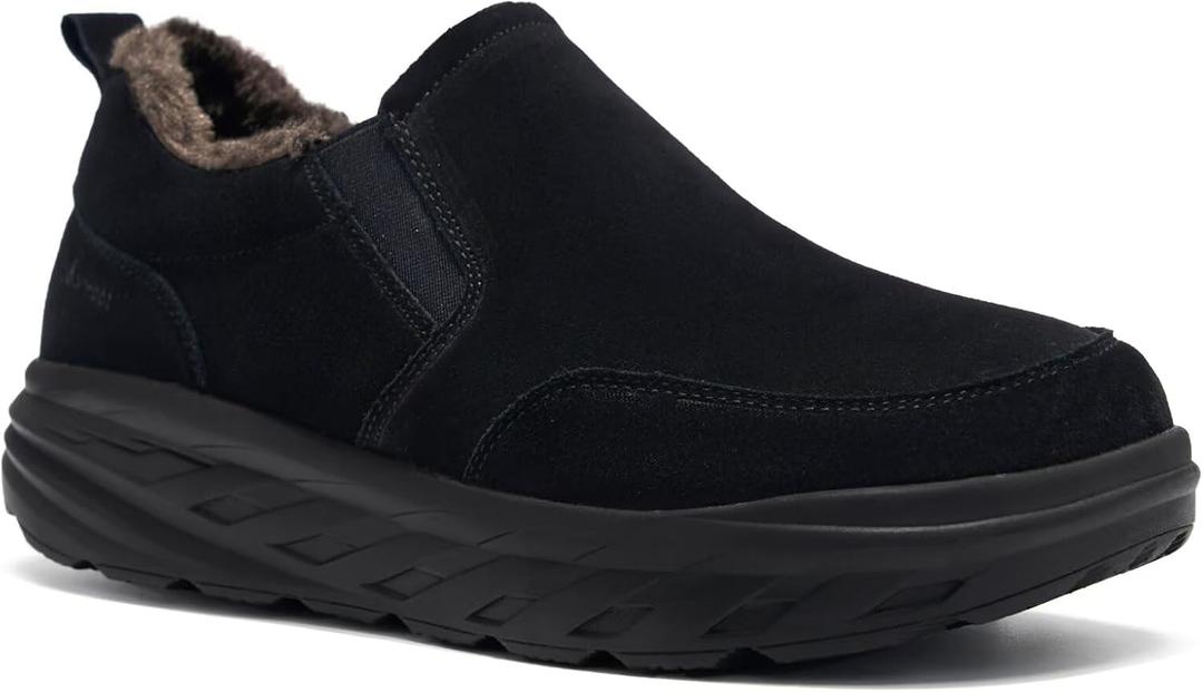 OrthoComfoot Men's Orthopedic Wide Winter Slippers with Arch Support: Comfortable Diabetic Loafers for Plantar Fasciitis, Casual Warm Orthotic Walking Shoes for Foot and Heel (Black)