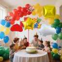 Colorful Balloon Garland Kit Red, Blue, Green, Yellow Latex Balloon with Cloud, Mushroom, Star & Square Balloons for Cartoon Carnival Birthday Party Decorations