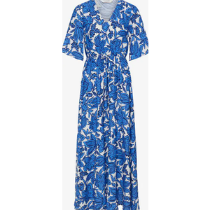 Plus Size Boho Dresses for Women 2026 Summer Spring Floral Short Sleeve V Neck Smocked Flowy Vacation Maxi Dress Sun Dresses for Beach Wedding Party Baby Shower White Blue Floral L