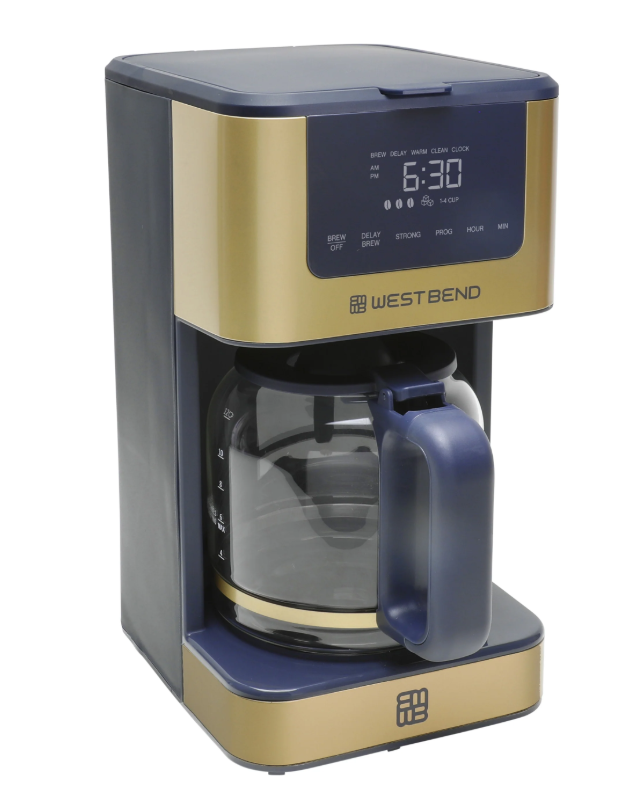 West Bend Timeless 12-Cup Programmable Coffee Maker with Brew Strength Selector for Hot and Iced Coffee, Includes 1-4 Cup Brew Option and Permanent Filter