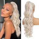 YUMOREAL Wavy Drawstring Ponytail Extensions Icy Blonde Long 26 Inch Synthetic Fake Hairpiece for Women
