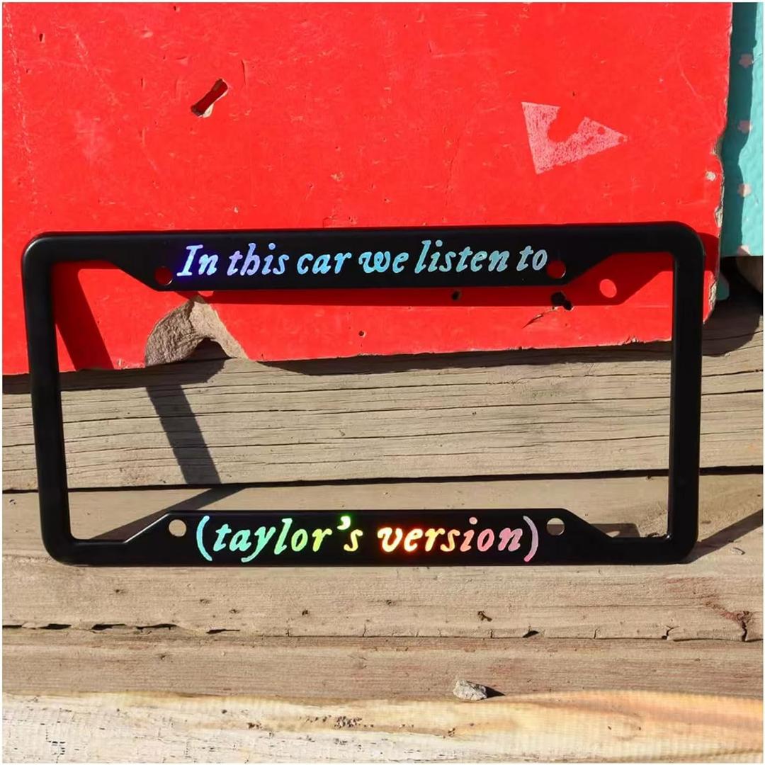 in This car we Listen to Taylors Version License Plate Frame,Mental Black License Plate Frame with Laser Bling Letter,Wonderful for Car,Gifts!