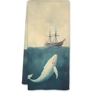 Vintage Nautical Kitchen Towels, Whale Gifts Hand towel, Whale Decorative towel, Coastal Nautical Decorative Dish Tea Towels for Kitchen, Retro Ocean Sailing Hand Towel for Bathroom, 16x24 Inch