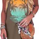 Palm Tree Mini Tank Dress Women Casual Sundress Beach Sunset Summer Sleeveless Dresses (Large, Brown)