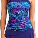 Tempt Me Womens Tankini Swimsuits with Mesh Skirt - Two Piece Bathing Suits with Shorts Tummy Control Swimwear 2025 (Blue, L)