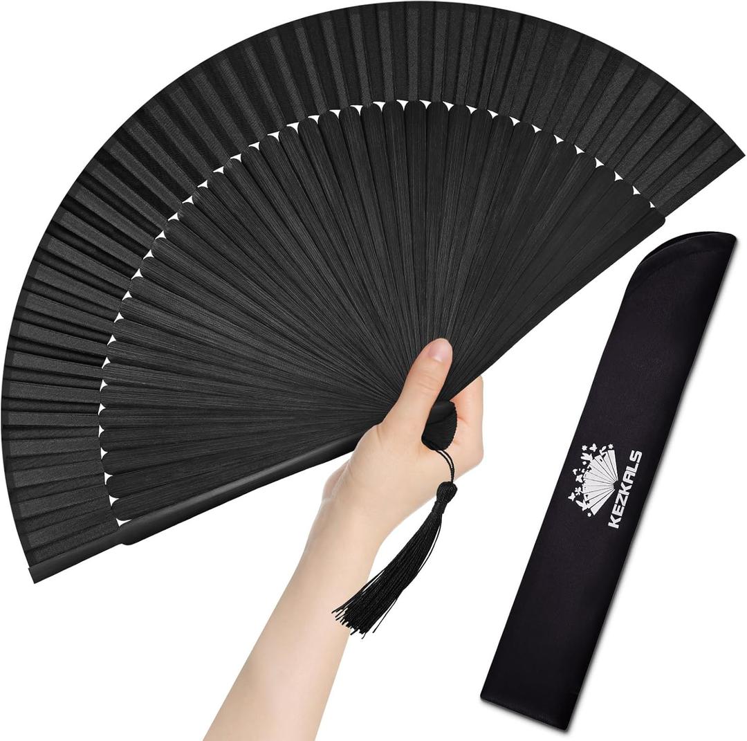 KEZKALS Hand Fan, Hand Fans for Women Foldable, Handheld Fan, Chinese/Japanese Hand Held Fan, Folding Fan, Hand Fan Foldable, Paper Fans for Cosplay, Home Decor, Party 8.27" (Black)