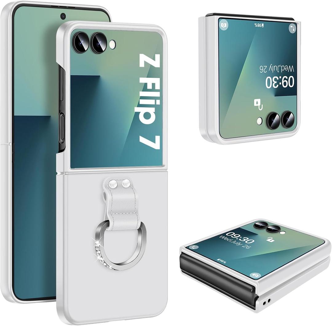 Z Flip 7 Case for Samsung Galaxy Z Flip7 5G, Ring Case for Women Silky Touch Slim Hard PC Matte Back Cover Ultra Thin Z Flip 7 Phone Case Anti-Scratch Protective Cases for Samsung Z Flip 7 5G (White)