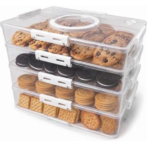 4-Tier Stackable Cookie Storage Container with Lids and Handle