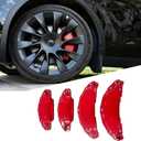 4PCS Red Brake Caliper Covers for 2025 2026 Tesla Model Y Juniper Aluminum Alloy 19 20 Inch Wheel Hub Front and Rear Brake Caliper Covers Brake Guards Decoration Kit for Model Y Juniper Accessories
