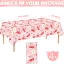 VDESFUEBY Pink Bow Cherry Party Supplies Cute Bow Cherry Heart Paper Plates Napkins Cups and Tablecloth Sets for Girls Pink Bow Cherry Birthday Party Supplies