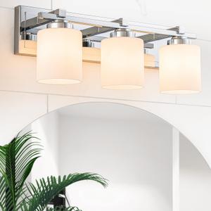 3 Light Modern Bathroom Light Fixtures Over Mirror, Chrome Vanity Lights for Bathroom Wall Sconces with Milky White Glass Shades, E26 Socket (Bulbs Not Included)