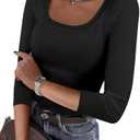 ANRABESS Womens 3/4 Sleeve Scoop Neck Tops Ribbed Knit Slim Fitted Casual Basic Tee Shirts 2025 Fall Trendy Going Out T-Shirt, S