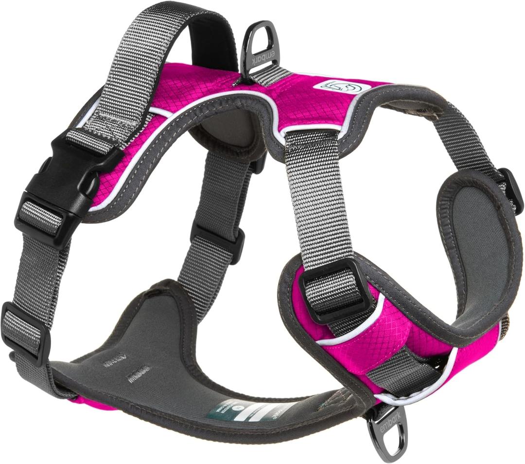 Embark Adventure Large Dog Harness  No-Pull, Reflective Trim, Military-Grade Nylon, Front Clip with Gel-Lined Handle (Pink)