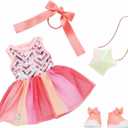 Glitter Girls – 14-Inch Doll Clothes – Sequined Party Dress – Pink High – Tops & Star Purse – Elastic Hair Bow – 3+ Years– Starlight Delight