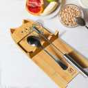 Cat-shaped Bamboo Spoon Tray with Drip Chute, Spoon Rest for Stove Top for Spoons, Coffee Spoon, Ladles, Tongs & More (Long)