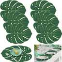Yingzhao 6 Pcs Embroidered Tropical Leaf Placemats Hawaiian Tropical Palm Leaves Safari Theme Jungle Party Table Decorations Luau Green Artificial Plant Leaves Table Mats for Birthday, 17 x 11 Inch