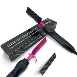 Homfu Hair Straightener, Electric Hot Comb Hair Straightener Brush with Ceramic Heater Surface, Fast Heating, Dual Voltage, Adjustable Temperature for Natural Black, Curly, Frizzy Hair & Beard