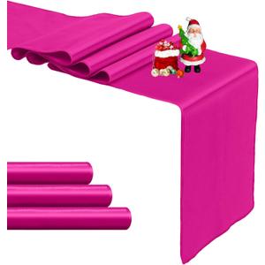 4-Pack Hot Pink Satin Table Runner 12 x 108 Inch Long Fuchsia Bright and Smooth Silk Fabric Table Runner for Wedding Banquet Birthday Party Decoration