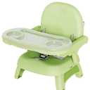 Booster Seat for Kitchen Chair, 3-in-1 Foldable Baby Booster Seat with Removable Dual Tray & 3-Point Harness, Portable Toddler Booster Chair for Dinning Table, Travel, Outdoor Camping, Green