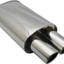 Tail Pipe Muffler Car Accessories Exhaust Systems Muffler Pipe M Drum Universal Stainless Burned Blue Silver Silencer Double Export 63MM 76MM Exhaust Tailpipe Muffler, 55.8x22x15cm