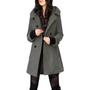 Tanming Women's Warm Double Breasted Wool Pea Coat Trench Coat Jacket with Hood (Large, Grey)