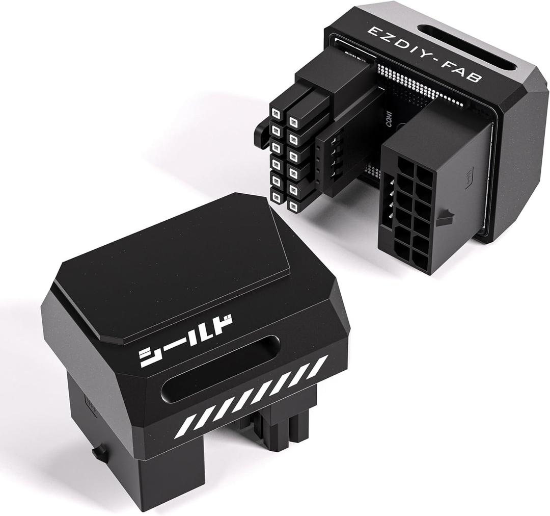 EZDIY-FAB PCIe 5.1 Adapter - 600W 12+4pin, 16pin 12VHPWR GPU Power Connector, 12V-2x6 GPU Adapter,180 Degree Right Angle - Compatible with RTX 3090Ti, 4070Ti, 4080, 4090 GPU - RVS Type, Black, 1 Pack