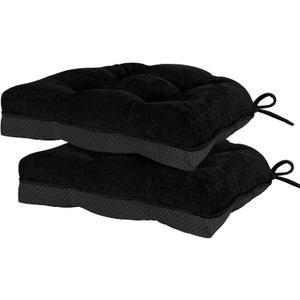 HARBOREST Chair Cushions for Dining Chairs Set of 2 - Chenille Tufted Kitchen Chair Cushions with Ties and Non-Slip Bottom, Foam Chair Pads for Dining Chairs, 17" x 17", Black