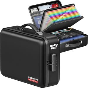 Fireproof Document Box, Hard Case Highly Flame-Resistant Fire Proof Waterproof File Organizer with Lock, Portable Fire Safe for Important Documents & Valuables Storage (Black, 15"*11"*5")