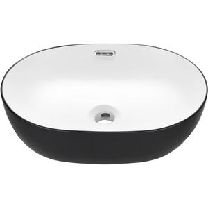 Miyili 19"x14" Black & White Bathroom Vessel Sink Modern Above Counter Bathroom Sink Porcelain Ceramic Vanity Sink Lavatory Sink Bowl Art Basin, VS4935BW