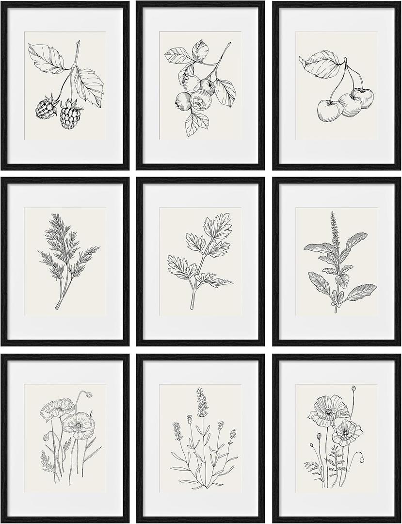 eletecpro 12x16 Picture Frames Set of 9, Classic Gallery Wall Frame Set Displays 8.5x11 Photos with Mat or 12x16 without Mat, Photo Frames Collage Wall Decor, Poster Display for Home Decor, Black